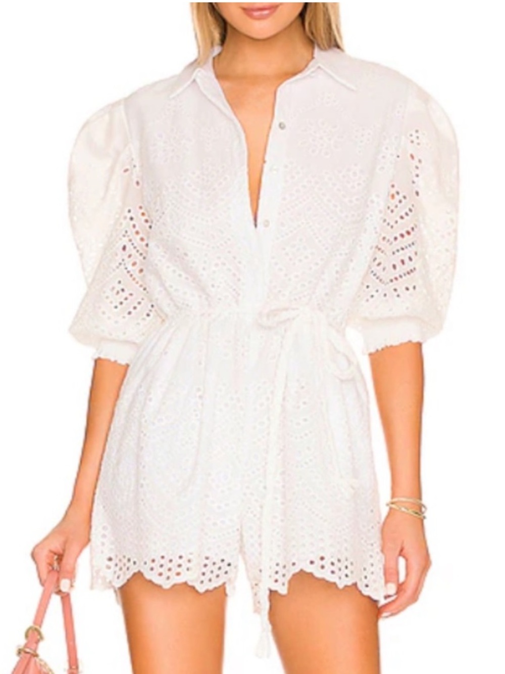 MISA Los Angeles Joanna eyelet cottagecore lace white Romper bridal wedding M
